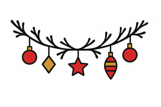 Christmas garland decoration with festive ornaments, symbolizing holiday season celebration and winter festivities, transparent background - Powered by Adobe