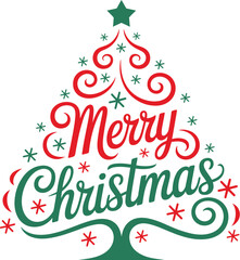 Merry christmas lettering forming a stylized christmas tree shape greeting card element holiday design vector illustration.