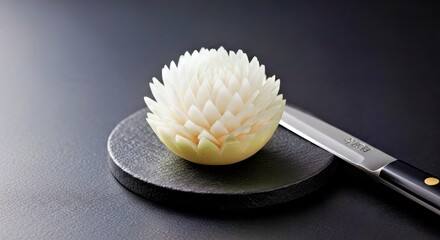 Meticulous Vegetable Carving Illustrating Intricate Japanese Culinary Decoration and Skill