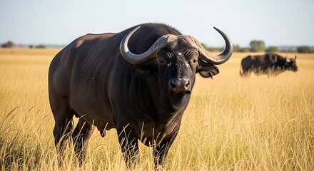 African Buffalo in Golden Grassland.
