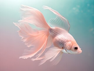 Fototapeta premium Elegant white and pink betta fish swimming in softly lit water