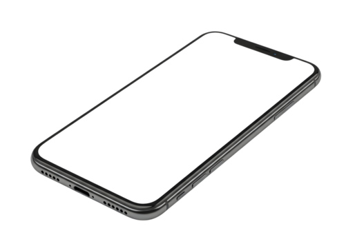 Modern smartphone with blank screen isolated on transparent background