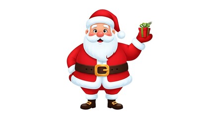 Fototapeta premium A cheerful santa claus holding a gift isolated on white background, spreading christmas joy and holiday cheer to everyone