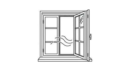 Open window with wavy lines indicating airflow and ventilation silhouette
