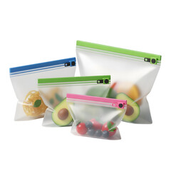 Fresh food storage in reusable zip lock seal bags for healthy kitchen organization