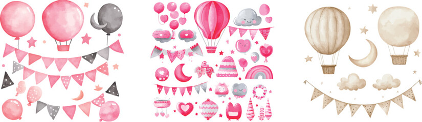 Nursery clipart for baby girls created in watercolor illustration style