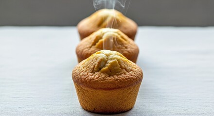 Minimalist Composition of Freshly Baked Muffins on a Neutral Rustic Textured Background