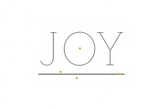 Joy word text, minimal line art and dots conveying happiness and positive emotion on transparent background