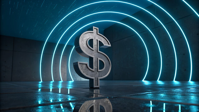 Futuristic Dollar Symbol: Neon Currency & Business Growth