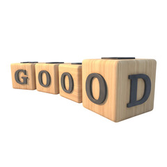 Wooden blocks spell out good with subtle lighting and depth of field effect
