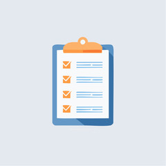 Blue Clipboard with Orange Checkmarks and Lines Illustration.