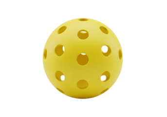 Yellow pickleball with holes isolated on transparent background