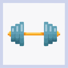 Cartoon Dumbbell with Blue Weights and Yellow Bar Fitness Equipment.