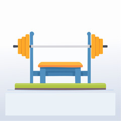 Cartoon Bench Press with Orange Weights and Blue Frame Illustration.