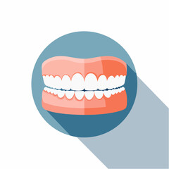 Cartoon Illustration of a Complete Set of Dentures Flat Design.