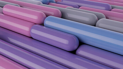 Rows of colorful capsule shapes in pink, purple, and blue, creating a vibrant and textured pattern