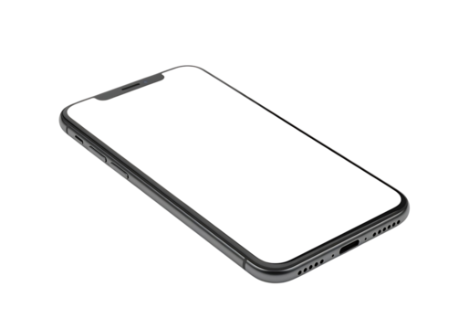 Modern smartphone with blank screen isolated on transparent background