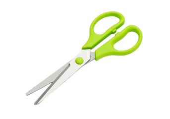 Pair of bright green scissors isolated on transparent background