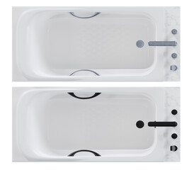 Top View Comparison of Modern White Bathtub with Chrome vs. Matte Black Fixtures