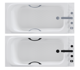 Top View Comparison of Modern White Bathtub with Chrome vs. Matte Black Fixtures