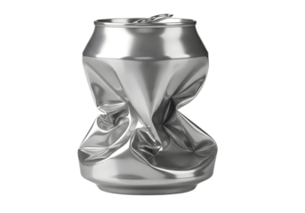 Crushed aluminum soda can isolated on transparent background