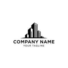 Modern city skyline logo with tall skyscraper buildings for corporate branding.