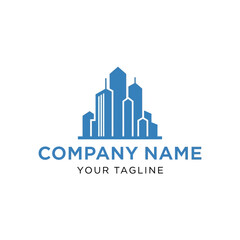 Naklejka premium Modern Blue Cityscape Skyline Logo Design.