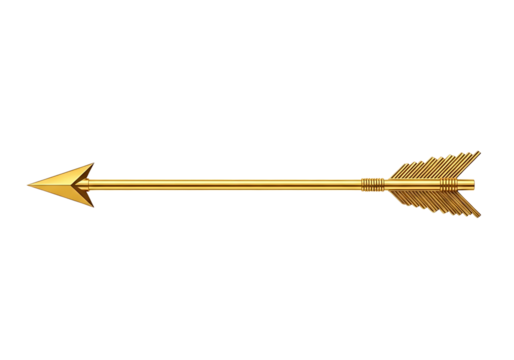 Golden arrow symbol pointing left isolated on transparent background