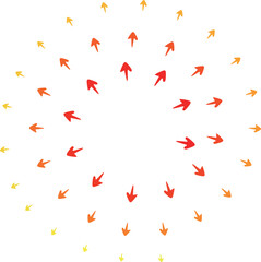 黄色から赤色に変わるくるくる渦を巻いた外向きの矢印の丸いフレーム