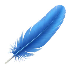 A single vibrant blue feather isolated on a with fine details