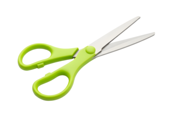 Pair of bright green scissors isolated on transparent background