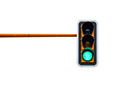 Traffic light with green light illuminated isolated on transparent background
