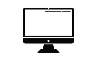Modern Computer Screen Icon Represented in Black and White Silhouette