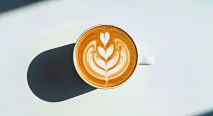 Serene Flat Lay of Freshly Brewed Coffee with Delicate Latte Art Bright and Focused