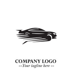 Car Running Fast Logo Symbol in Black on the White Background with Dynamic Speed Design