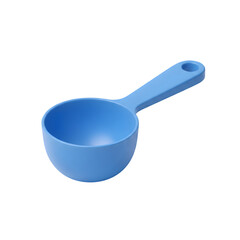 A light blue plastic measuring scoop with a handle on a