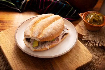Mexican ham sandwich, in Mexico it is called Torta de Jamon, it is the most popular of the Mexican Tortas and the recipe varies depending on who prepares it, made with bolillo o telera bread.
