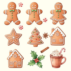 Cute Christmas Gingerbread Cookies and Holiday Elements Collection