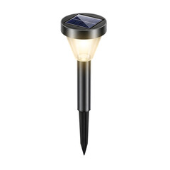 Illuminated modern solar garden light stake with reflective metal housing and bright led glow