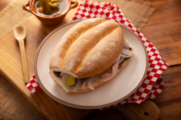 Mexican ham sandwich, in Mexico it is called Torta de Jamon, it is the most popular of the Mexican Tortas and the recipe varies depending on who prepares it, made with bolillo o telera bread.
