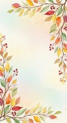 Autumn leaves and berries frame a soft pastel background, creating a warm and inviting seasonal border for text or images, evoking a cozy and festive mood.
