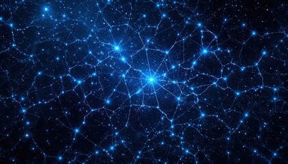 Dynamic blue network glowing with bright connections, perfect for illustrating modern technology, complex systems, and innovative digital solutions