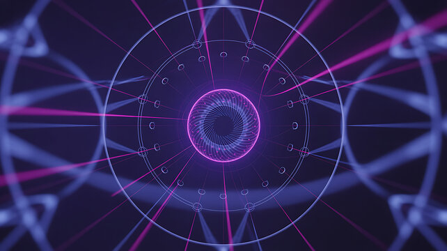 Abstract futuristic tunnel with glowing neon lights and geometric patterns