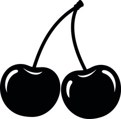 Black silhouette of two cherries on white background