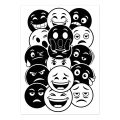 Black and White Emoji Collage - Expressing a Range of Emotions.