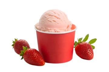 Delicious strawberry ice cream in a vibrant red cup with fresh strawberries, a delightful treat for any occasion