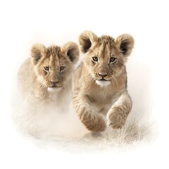 Obraz premium Adorable Pair of Playful Lion Cubs Enjoying the African Savannah