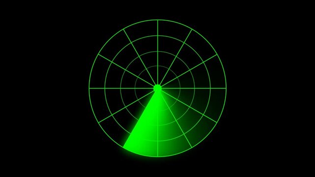 Green sweeping radar screen animation. Radar scanning animation