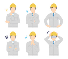 ヘルメットをかぶった作業員のイラスト素材セット