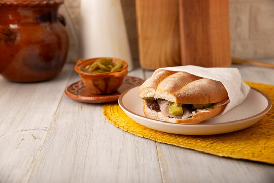 Mexican ham sandwich, in Mexico it is called Torta de Jamon, it is the most popular of the Mexican Tortas and the recipe varies depending on who prepares it, made with bolillo o telera bread.